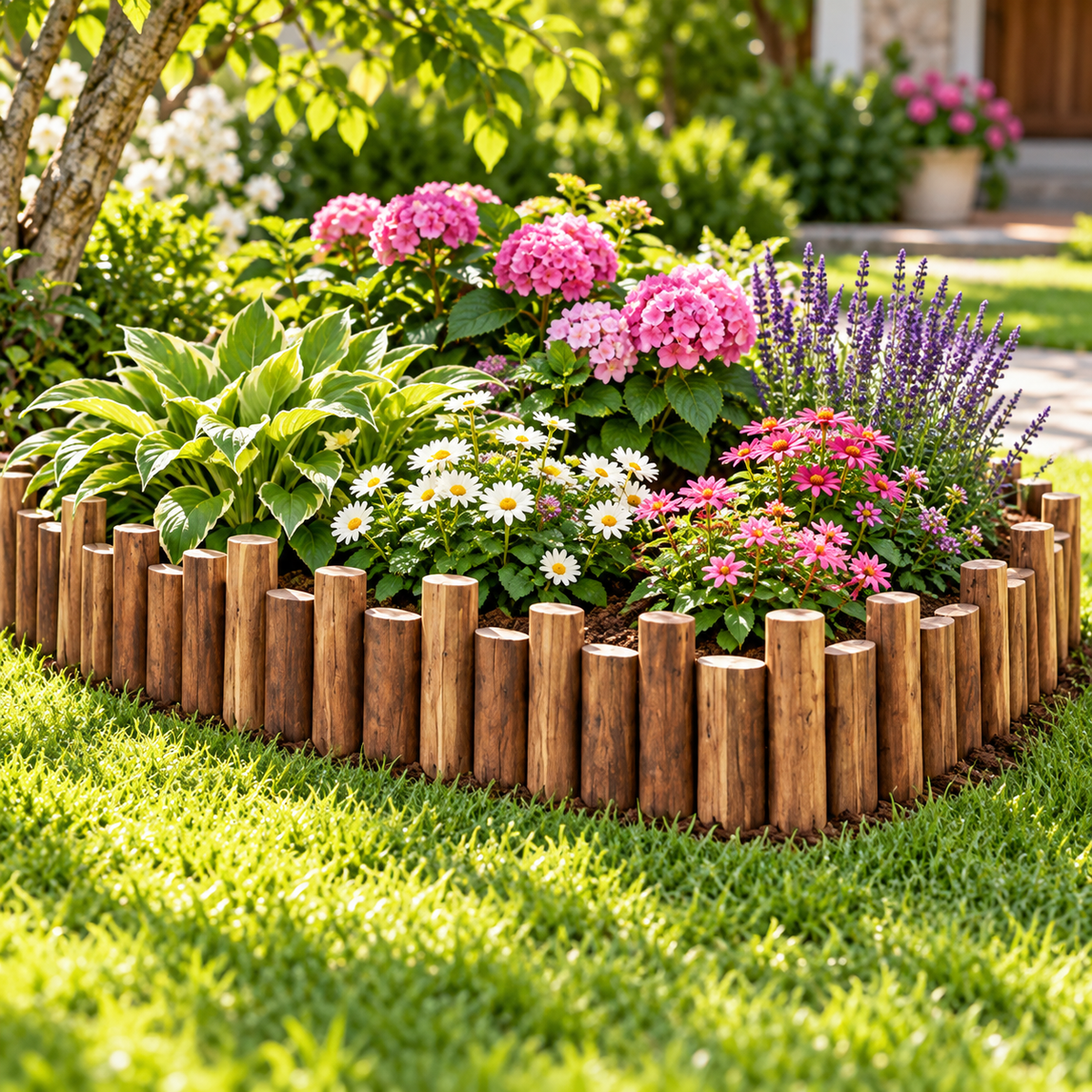 🌳 Wooden Garden Border Fence | Natural Wood Design | Decorative Lawn & Flower Bed Divider