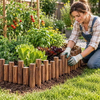 🌳 Wooden Garden Border Fence | Natural Wood Design | Decorative Lawn & Flower Bed Divider